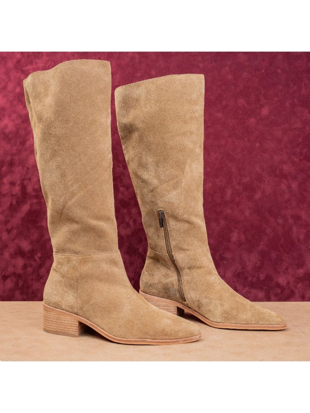 Vince Camuto Women Tan Leather Classic Riding Pointy Toe Zip Boots 11US EUR43